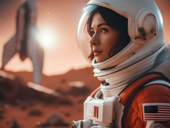 Women Astronaut on red Planet