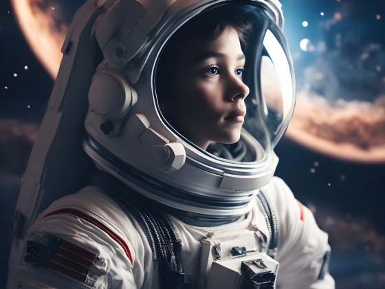 young Astronaut with the moon and galaxy in the background