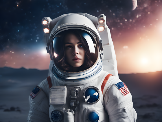 Astronaut Women with the moon and galaxy in the background