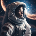 young Astronaut with the moon and galaxy in the background