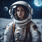 Astronaut Women with the moon and galaxy in the background